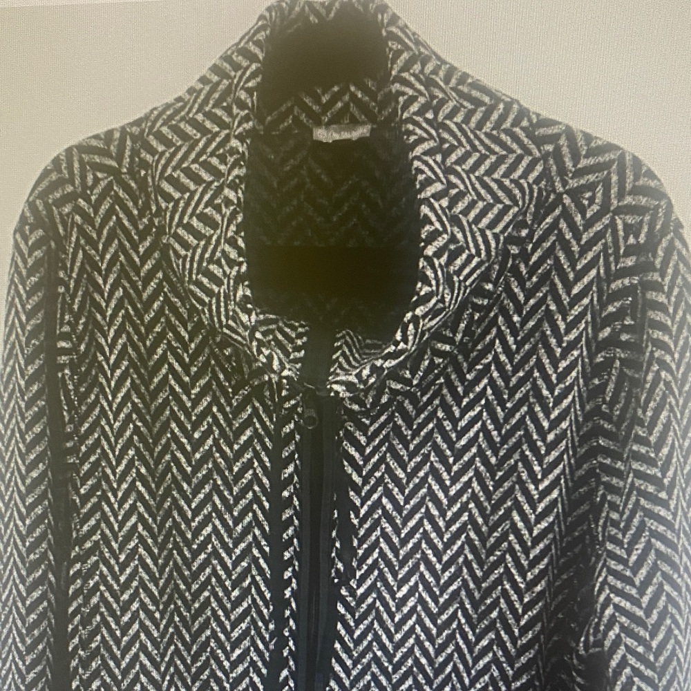 T by Talbots Herringbone Zip Jacket High Neck Blazer Gray XL Athleisure Caual